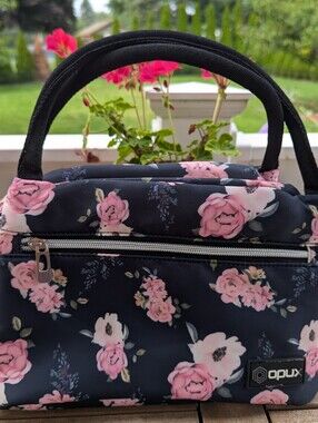 Floral Black and Pink Lunch Bag